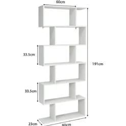 Bücherregal mit 6 Ebenen S-Form Standregal Freistehender Raumteiler Büroregal 80 x 23 x 192 cm