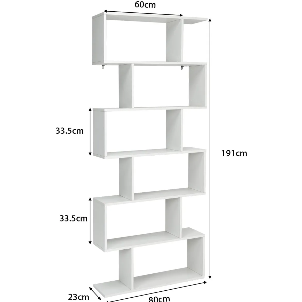 Bücherregal mit 6 Ebenen S-Form Standregal Freistehender Raumteiler Büroregal 80 x 23 x 192 cm