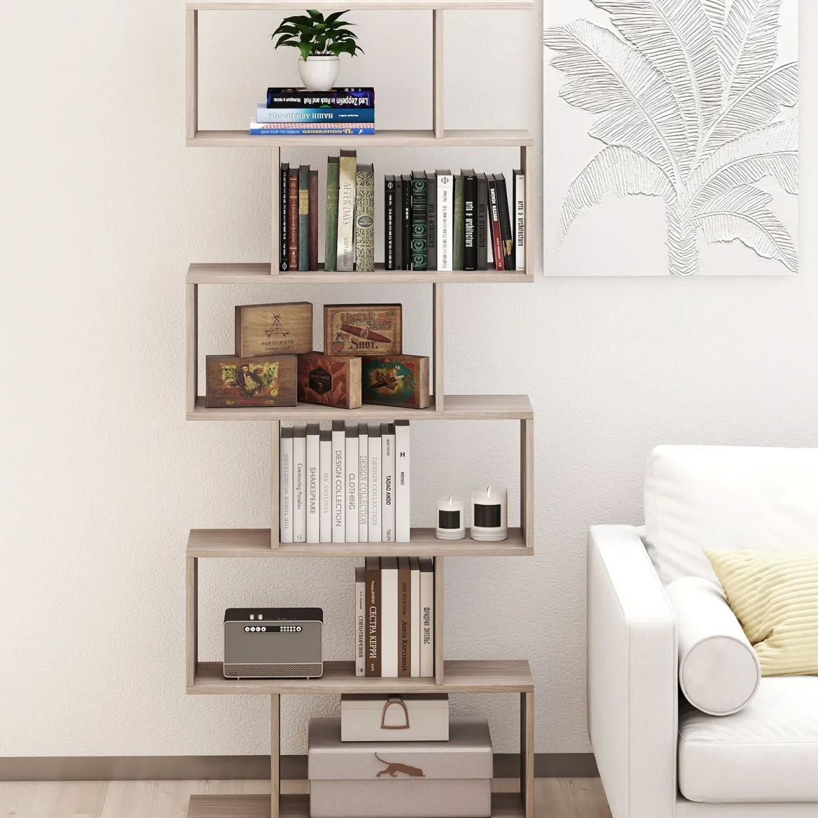Bücherregal mit 6 Ebenen S-Form Standregal Freistehender Raumteiler Büroregal 80 x 23 x 192 cm