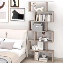 Bücherregal mit 6 Ebenen S-Form Standregal Freistehender Raumteiler Büroregal 80 x 23 x 192 cm