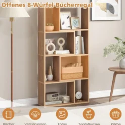 Bücherregal mit 4 Ebenen Standregal mit 8 Fächern Würfelregal Regal 60 x 20 x 120 cm