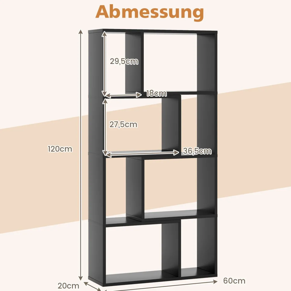 Bücherregal mit 4 Ebenen Standregal mit 8 Fächern Würfelregal Regal 60 x 20 x 120 cm