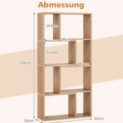 Bücherregal mit 4 Ebenen Standregal mit 8 Fächern Würfelregal Regal 60 x 20 x 120 cm