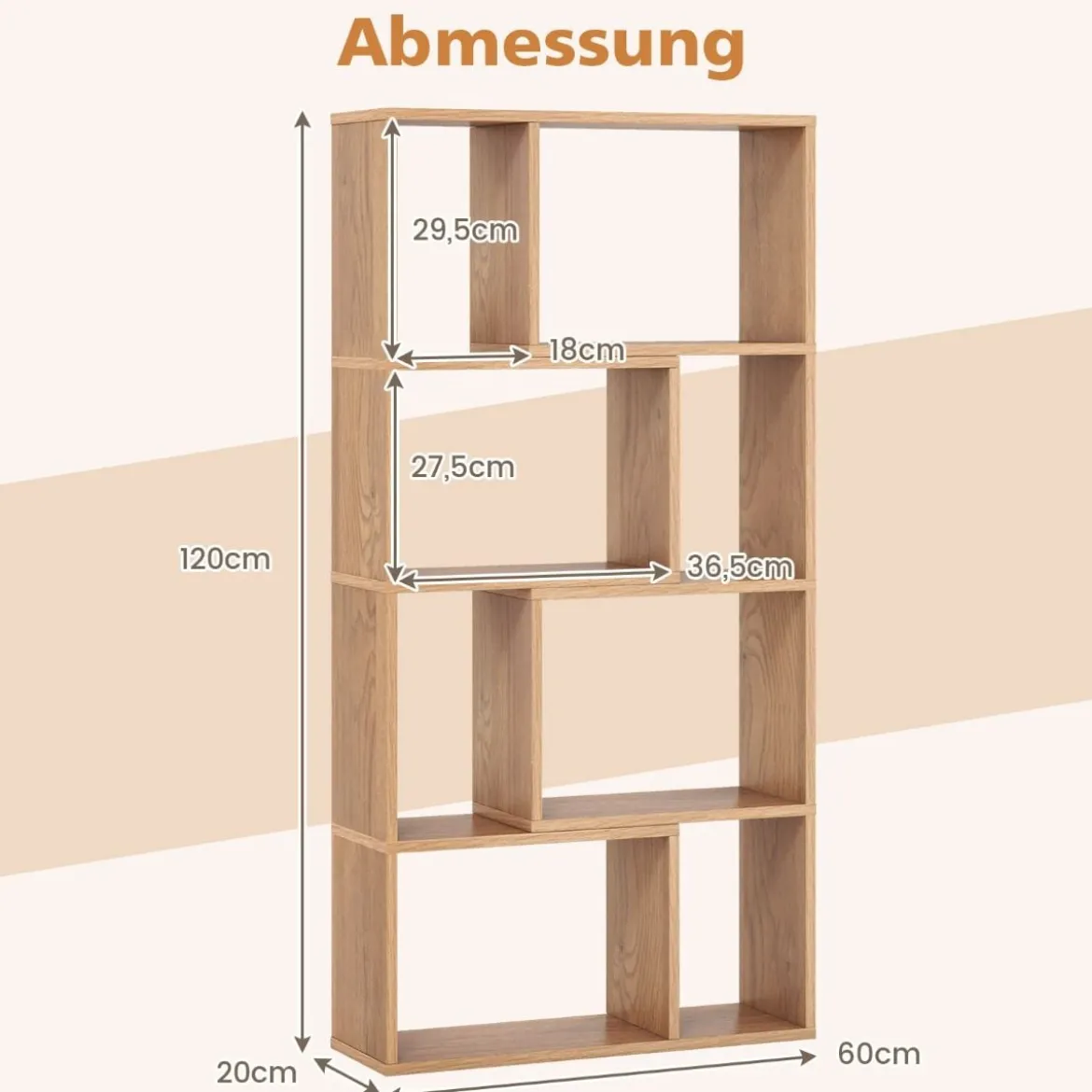 Bücherregal mit 4 Ebenen Standregal mit 8 Fächern Würfelregal Regal 60 x 20 x 120 cm