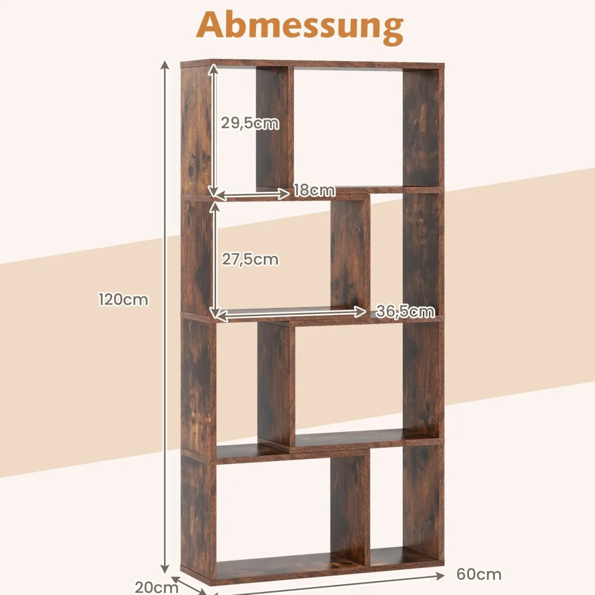 Bücherregal mit 4 Ebenen Standregal mit 8 Fächern Würfelregal Regal 60 x 20 x 120 cm