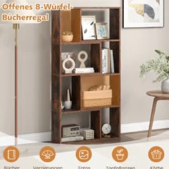 Bücherregal mit 4 Ebenen Standregal mit 8 Fächern Würfelregal Regal 60 x 20 x 120 cm