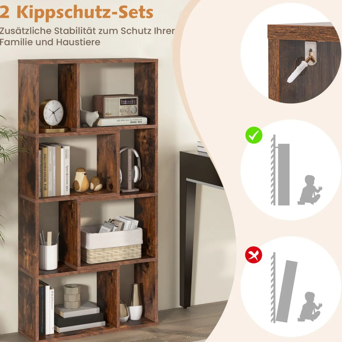 Bücherregal mit 4 Ebenen Standregal mit 8 Fächern Würfelregal Regal 60 x 20 x 120 cm