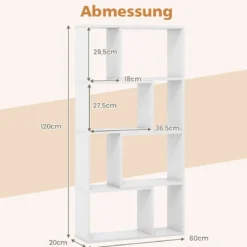 Bücherregal mit 4 Ebenen Standregal mit 8 Fächern Würfelregal Regal 60 x 20 x 120 cm