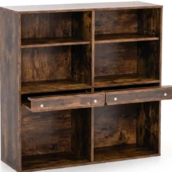 Bücherregal mit 6 Fächern & Ausziehbarem Regal Standregal 90 x 29,5 x 90 cm Vintagebraun