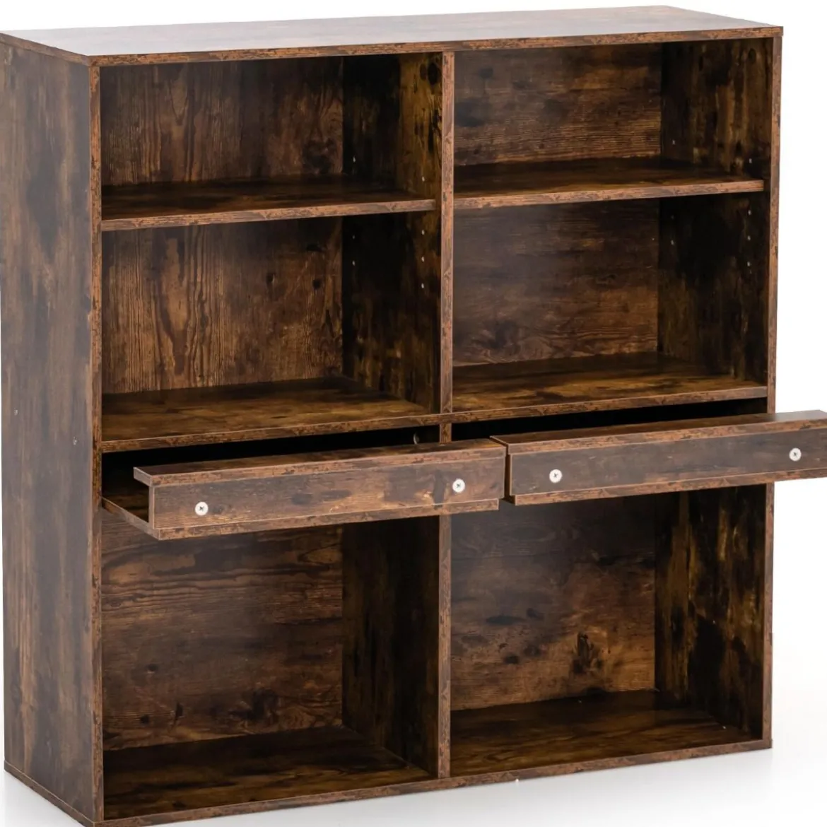 Bücherregal mit 6 Fächern & Ausziehbarem Regal Standregal 90 x 29,5 x 90 cm Vintagebraun