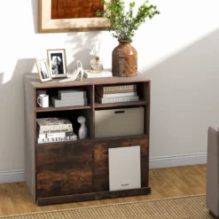 Bücherregal mit 6 Fächern & Ausziehbarem Regal Standregal 90 x 29,5 x 90 cm Vintagebraun