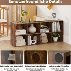 Bücherregal mit 8 Fächern Bücherschrank Büroregal Würfelregal Standregal 121,5 x 29 x 61 cm