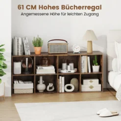 Bücherregal mit 8 Fächern Bücherschrank Büroregal Würfelregal Standregal 121,5 x 29 x 61 cm