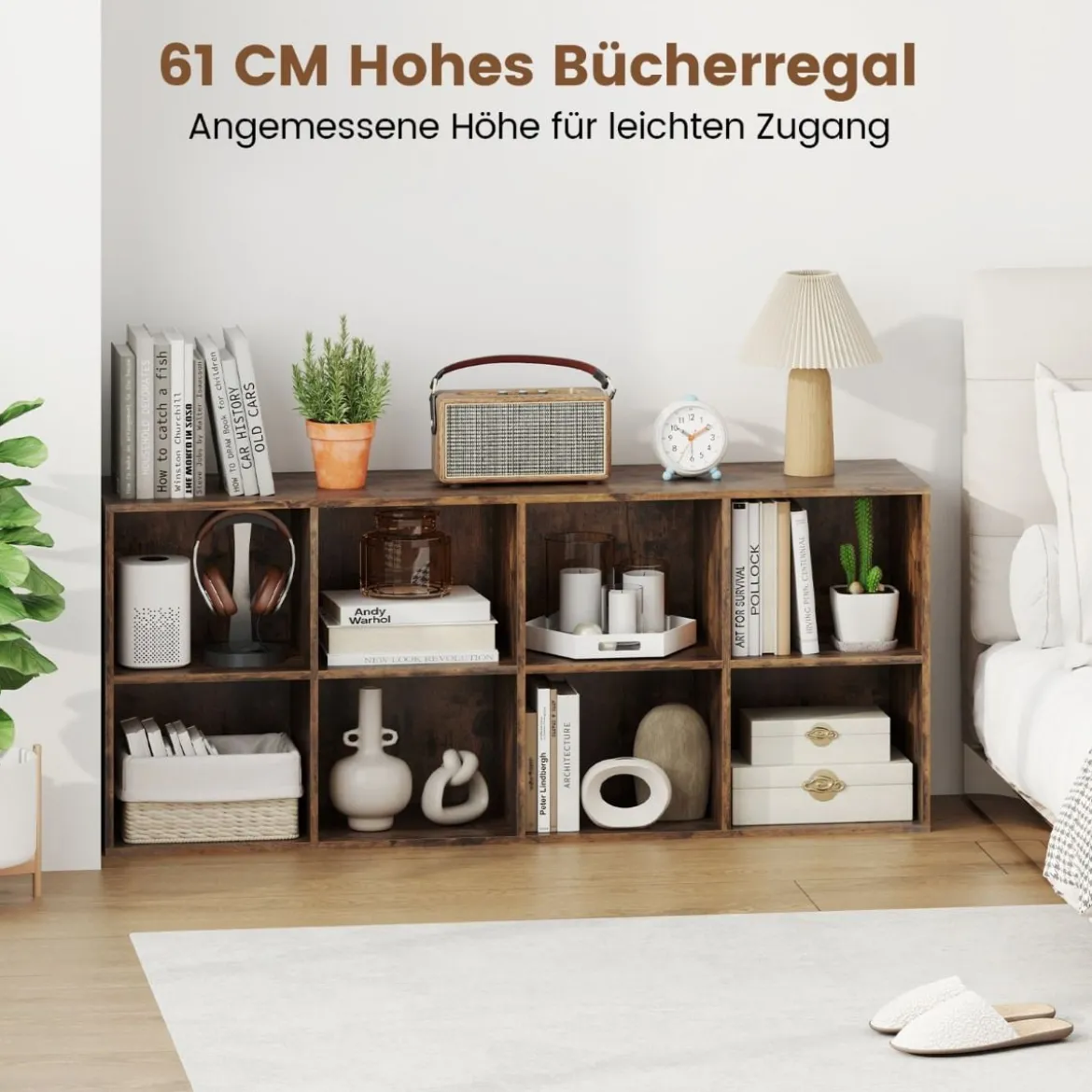 Bücherregal mit 8 Fächern Bücherschrank Büroregal Würfelregal Standregal 121,5 x 29 x 61 cm