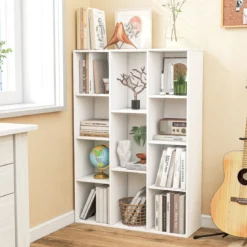 Bücherregal mit 11 Fächern Bücherschrank Büroregal Würfelregal 74 x 24 x 106 cm Weiß