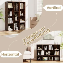 Bücherregal mit 11 Fächern Bücherschrank Büroregal Würfelregal 74 x 24 x 106 cm Kaffee
