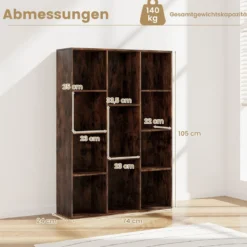 Bücherregal mit 11 Fächern Bücherschrank Büroregal Würfelregal 74 x 24 x 106 cm Kaffee