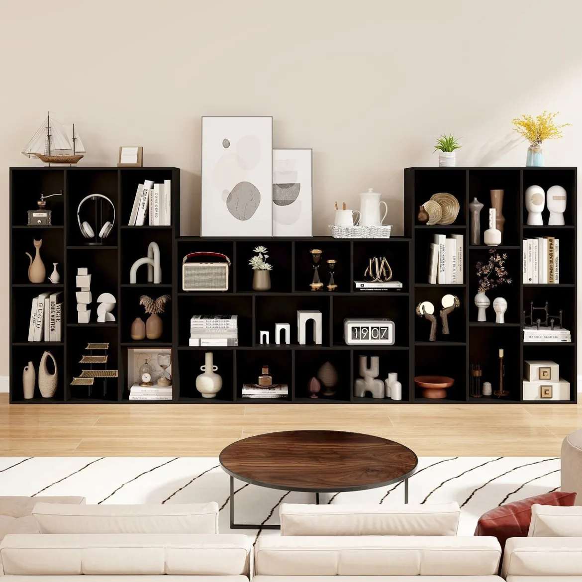 Bücherregal mit 11 Fächern Bücherschrank Büroregal Würfelregal 74 x 24 x 106 cm Schwarz