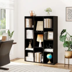 Bücherregal mit 11 Fächern Bücherschrank Büroregal Würfelregal 74 x 24 x 106 cm Schwarz