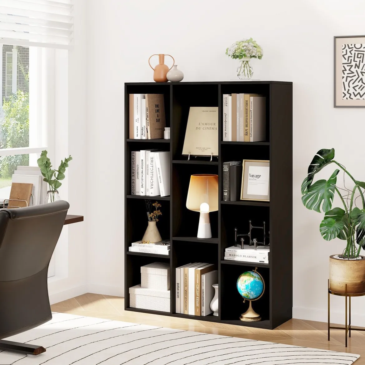Bücherregal mit 11 Fächern Bücherschrank Büroregal Würfelregal 74 x 24 x 106 cm Schwarz