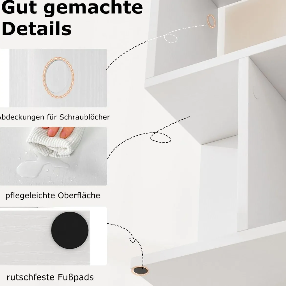 Bücherregal mit 4 Fächern Beistelltisch Couch Nachttisch Sofatisch Raumteiler Holz 50 x 17,5 x 55,5 cm Weiß