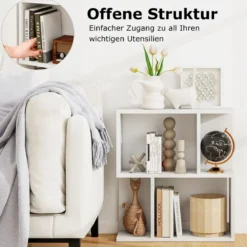 Bücherregal mit 4 Fächern Beistelltisch Couch Nachttisch Sofatisch Raumteiler Holz 50 x 17,5 x 55,5 cm Weiß