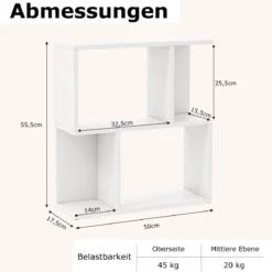 Bücherregal mit 4 Fächern Beistelltisch Couch Nachttisch Sofatisch Raumteiler Holz 50 x 17,5 x 55,5 cm Weiß
