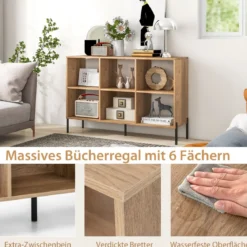 Bücherregal mit 6 Fächern & Erhöhten Metallbeinen & Verstellbaren Regalen Ablageregal