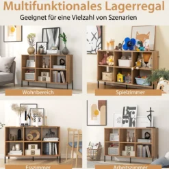 Bücherregal mit 6 Fächern & Erhöhten Metallbeinen & Verstellbaren Regalen Ablageregal