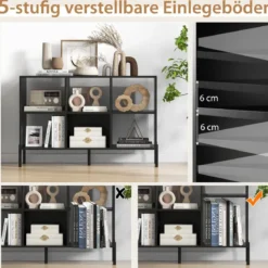 Bücherregal mit 6 Fächern & Erhöhten Metallbeinen & Verstellbaren Regalen Ablageregal