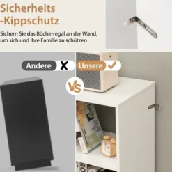 Bücherregal mit 6 Fächern & Erhöhten Metallbeinen & Verstellbaren Regalen Ablageregal