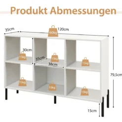Bücherregal mit 6 Fächern & Erhöhten Metallbeinen & Verstellbaren Regalen Ablageregal