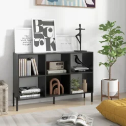 Bücherregal mit 6 Fächern & Erhöhten Metallbeinen & Verstellbaren Regalen Ablageregal