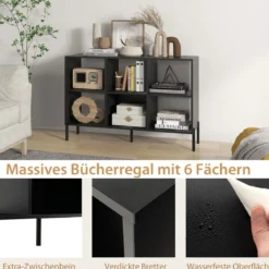 Bücherregal mit 6 Fächern & Erhöhten Metallbeinen & Verstellbaren Regalen Ablageregal