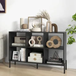 Bücherregal mit 6 Fächern & Erhöhten Metallbeinen & Verstellbaren Regalen Ablageregal