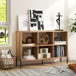 Bücherregal mit 6 Fächern & Erhöhten Metallbeinen & Verstellbaren Regalen Ablageregal