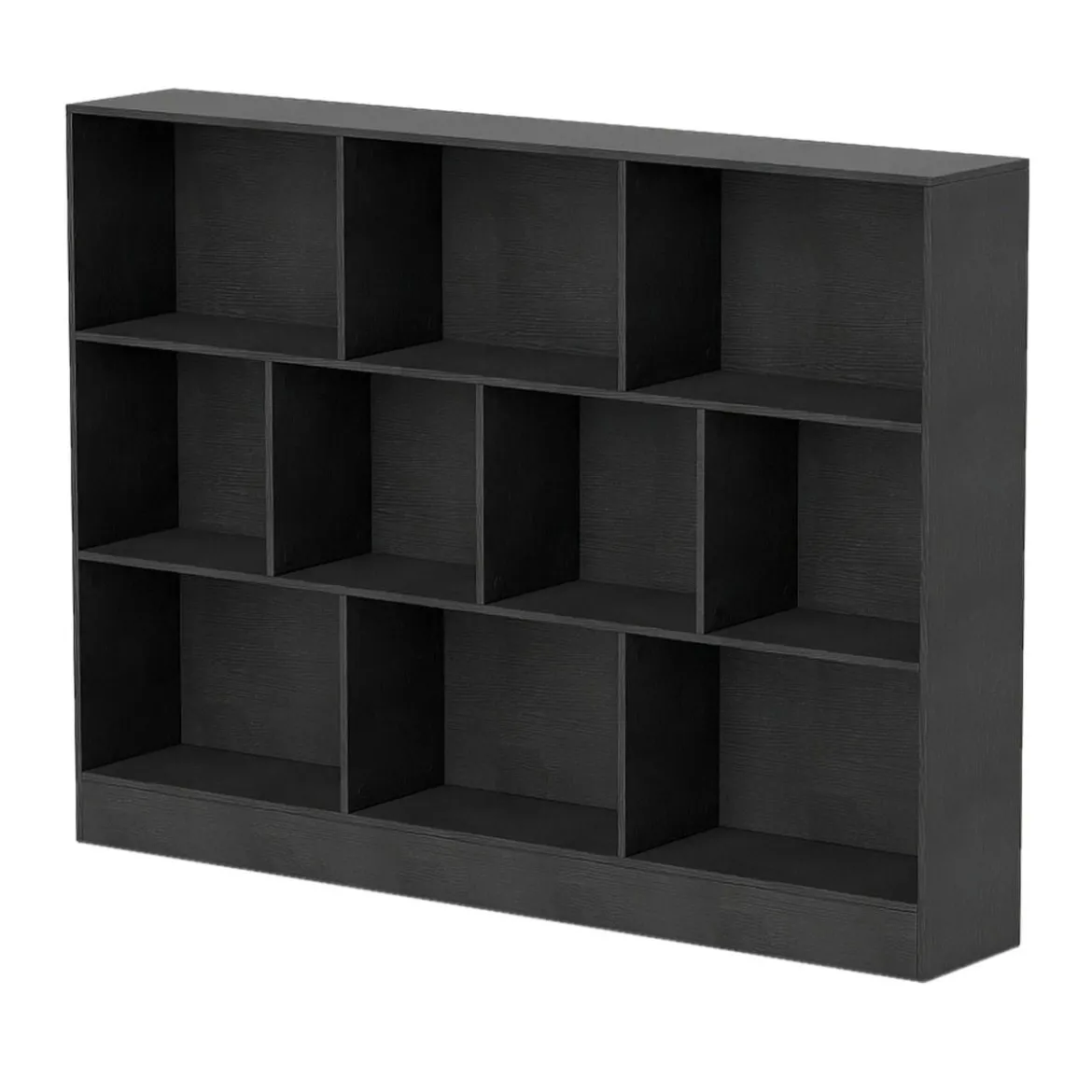 Bücherregal mit 10 Fächern freistehendes Aufbewahrungsregal mit 3 Ebenen und 2 Kippschutz-Sets Schwarz