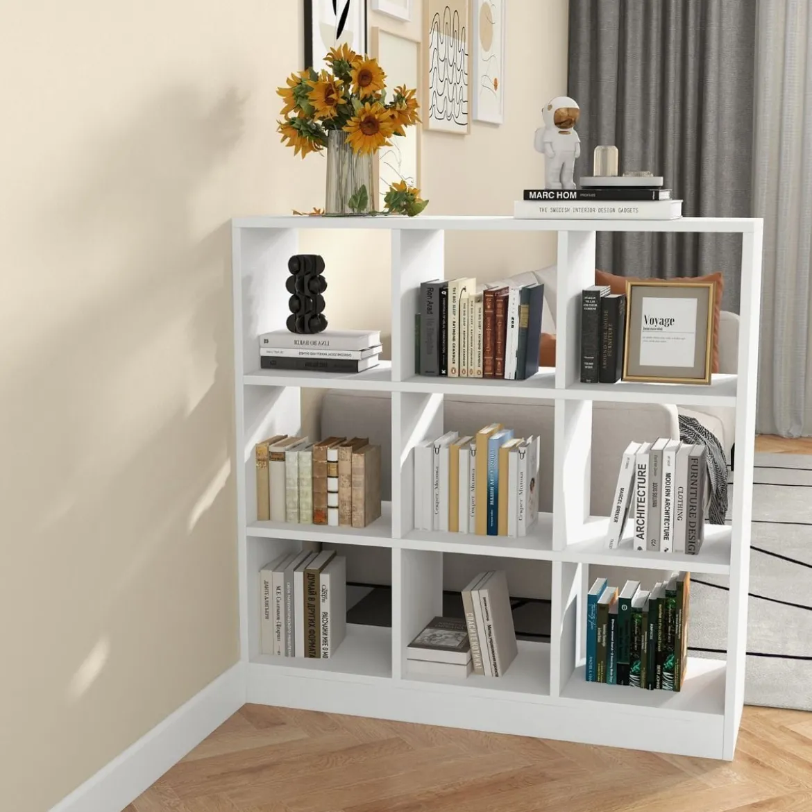 Bücherregal mit 9 Fächern Raumteiler Regal Würfelregal Standregal 107,5 x 33 x 107,5 cm Weiß