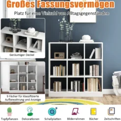 Bücherregal mit 9 Fächern Raumteiler Regal Würfelregal Standregal 107,5 x 33 x 107,5 cm Weiß