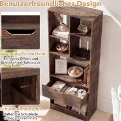 Bücherregal mit 7 Fächern & Schublade Bücherschrank mit Rutschfesten Fußkappen 50 x 24 x 130 cm