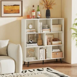 Bücherregal mit Fächern Standregal mit 3 Ebenen & Holzbeine Würfelregal Büroregal 100 cm