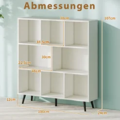Bücherregal mit Fächern Standregal mit 3 Ebenen & Holzbeine Würfelregal Büroregal 100 cm