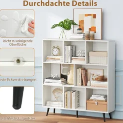 Bücherregal mit Fächern Standregal mit 3 Ebenen & Holzbeine Würfelregal Büroregal 100 cm