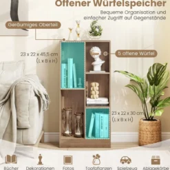 Bücherregal mit 5 Fächern Standregal Würfelregal Büroregal Aufbewahrungregal 50 x 24 x 104 cm Weiß/Natur