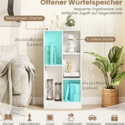 Bücherregal mit 5 Fächern Standregal Würfelregal Büroregal Aufbewahrungregal 50 x 24 x 104 cm Weiß/Natur