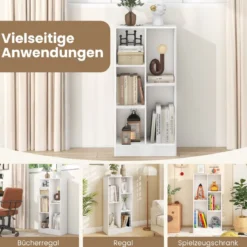Bücherregal mit 5 Fächern Standregal Würfelregal Büroregal Aufbewahrungregal 50 x 24 x 104 cm Weiß/Natur