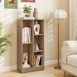 Bücherregal mit 5 Fächern Standregal Würfelregal Büroregal Aufbewahrungregal 50 x 24 x 104 cm Weiß/Natur
