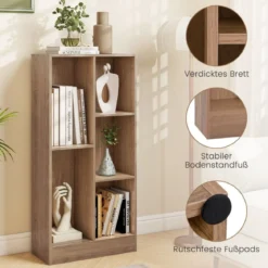 Bücherregal mit 5 Fächern Standregal Würfelregal Büroregal Aufbewahrungregal 50 x 24 x 104 cm Weiß/Natur