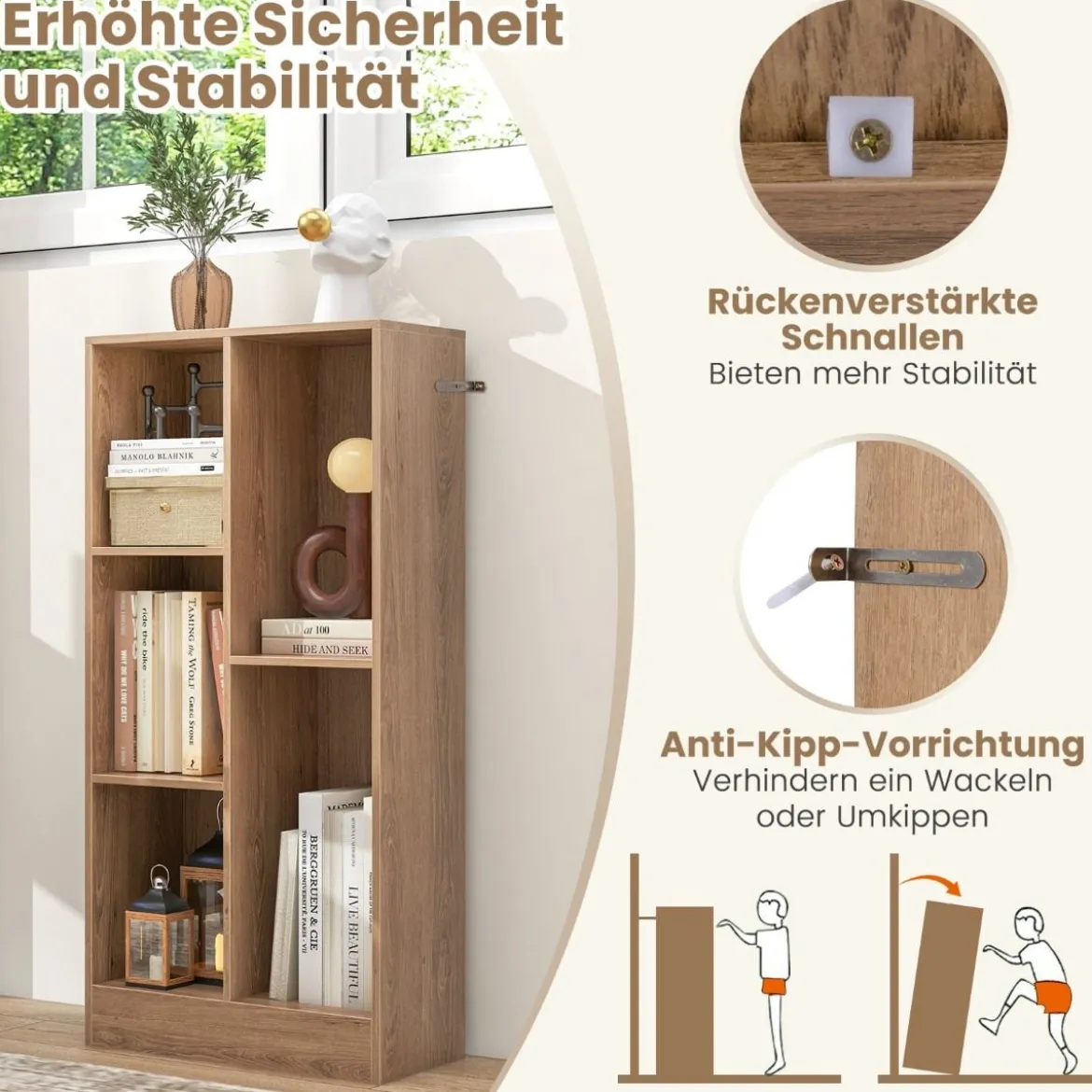 Bücherregal mit 5 Fächern Standregal Würfelregal Büroregal Aufbewahrungregal 50 x 24 x 104 cm Weiß/Natur
