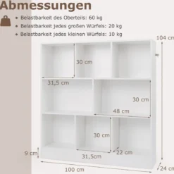 Bücherregal mit 8 Fächern Standregal mit 3 Ebenen Würfelregal Büroregal Aufbewahrungregal 100 x 24 x 104 cm Weiß/Natur